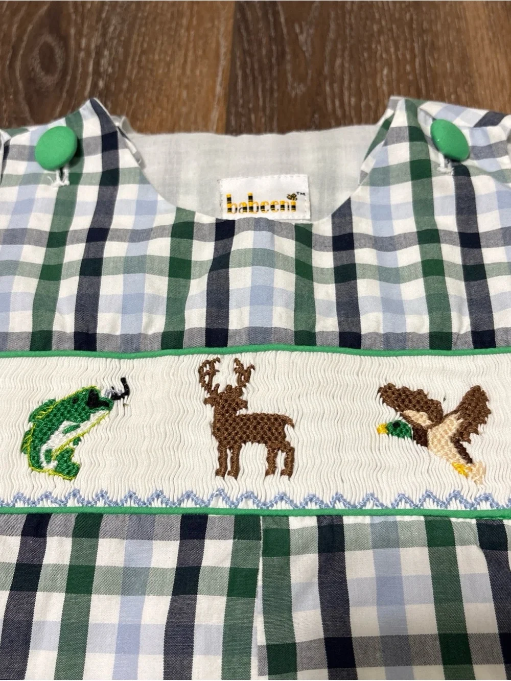 Boys Plaid Sleeveless Romper 100% Cotton Deer Size 2 Button smocked hunting Duck